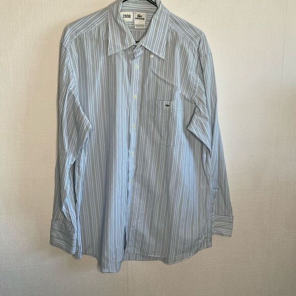 Lacoste Button Up Shirt Mens Size XL Grey Black Blue Striped Long Sleeve Logo - Picture 5 of 10